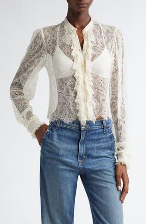 Ulla Johnson Cecile Ruffle Sheer Lace Top in Cowrie at Nordstrom Rack, Size 8