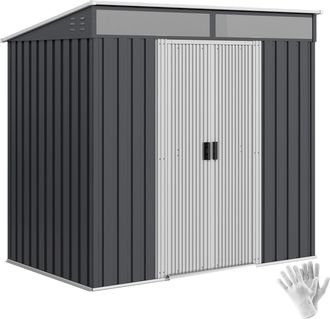 OUTSUNNY Caseta De Jard&iacute;n 2 M&sup2; 195x122x181,5 Cm Cobertizo Exterior Met&aacute;lico Con Puerta Corredera 2 Ventanas Y Anti-uv Para Almacenar Herramientas