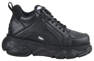 Buffalo Plateausneaker BUFFALO CORIN, Damen, Gr. 37, schwarz, Lederimitat, Schuhe Plateausneaker, Schn&uuml;rschuh, Freizeitschuh, Ugly Sneaker mit typischer Plate