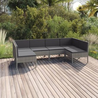 vidaXL Vidaxl - Set De Muebles De Jard&iacute;n 6 Pzas Y Cojines Rat&aacute;n Sint&eacute;tico Gris