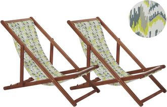 Beliani Beliani - Conjunto De 2 Tumbonas De Jard&iacute;n De Madera De Acacia Oscura Amarillo Gris Reclinable Plegable Anzio