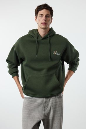 Trendyol MAN Heren Kaki Slogan Lang Oversized Sweatshirts