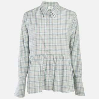 Victoria Beckham Green Plaid Cotton Button Front Blouse