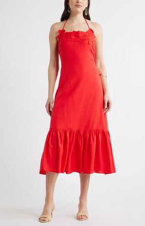 Chelsea28 Appliqu&eacute; Tiered Halter Midi Dress at Nordstrom, Size Xx-Small