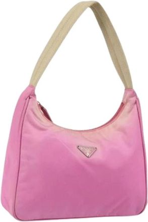 Prada Pre-owned Shoulder Bags, female, Pink, Size: ONE SIZE Pre-owned Vintage Nylon Shoulder Bag
