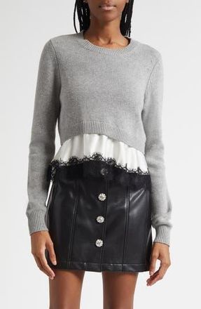 Cinq &agrave; Sept Zyla Mixed Media Sweater in Heather Grey/Ivory/Black at Nordstrom Rack, Size Large