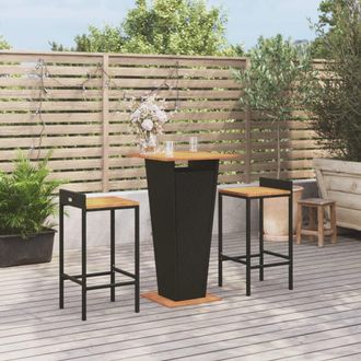vidaXL Mesa Bar Y Taburetes Jard&iacute;n 3 Pzas Madera Acacia Rat&aacute;n Pe Negro Vidaxl