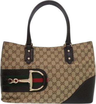 Gucci Pre-owned Tote Bags, female, Beige, Size: ONE SIZE Pre-owned Canvas Tote Bag