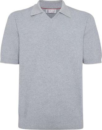 Brunello Cucinelli ribbed-knit polo jumper - men - Cotton - 60 - Grey