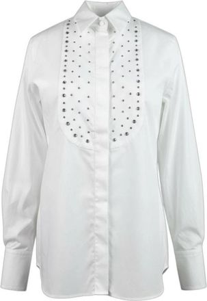 Caliban Studded Bib Shirt - Dames - Overhemden - Wit - XL - Katoen - Overhemden
