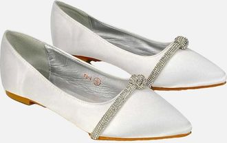 XY London Womens XY London Womens/Ladies Halley Diamante Bridal Ballet Flats - White - Size: 5