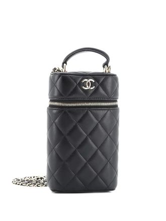 Chanel Classic Vanity Top Handle Phone Holder with Chain Quilted Lambskin crossbody bag - Zwart