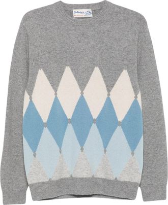 Ballantyne Argyle Pattern Pullover in Shades of Blue and Grey