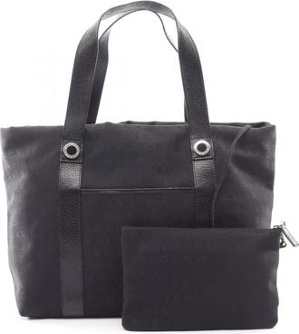 Bulgari Black Canvas Leather Handbag Pouch Tote Bag (Pre-Owned)