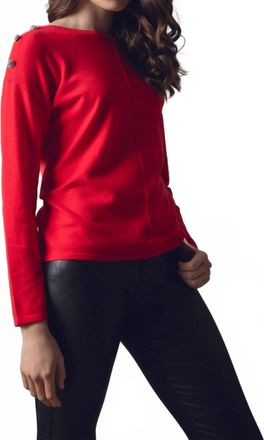 Marble Scotland Rhinestone-Buttoned Sweater In Red