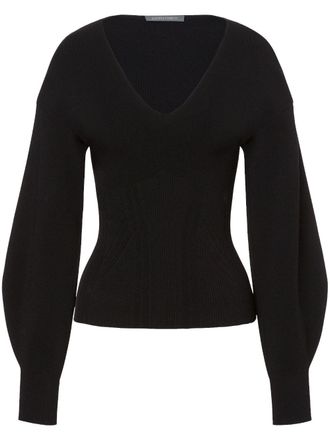 Alberta Ferretti puff-sleeve ribbed-knit jumper - women - Polyamide/Viscose - 44 - Black