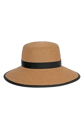 Eric Javits Sunbust Ponytail Notch Sun Hat in Natural/Black at Nordstrom