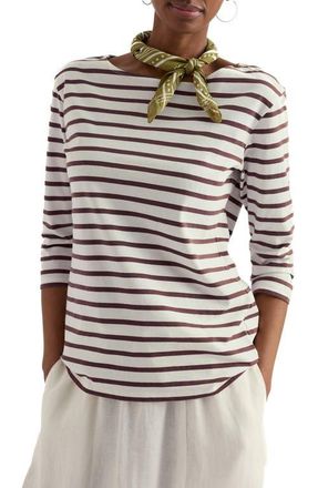 Seasalt Cornwall Sailor Stripe Three Quarter Sleeve Organic Cotton T-Shirt in Breton Cacao at Nordstrom, Size 10 Us