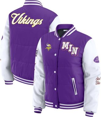 WEAR by Erin Andrews Womens WEAR by Erin Andrews Purple Minnesota Vikings Varsity Full-Snap Puffer Jacket at Nordstrom, Size Xx-Large