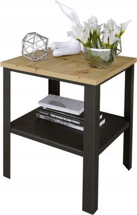 OEM Mesa Auxiliar Atornillable De Estilo Industrial Tipo Loft Con Estante, 40x40x45 Cm, Color Negro Y Roble Artesanal