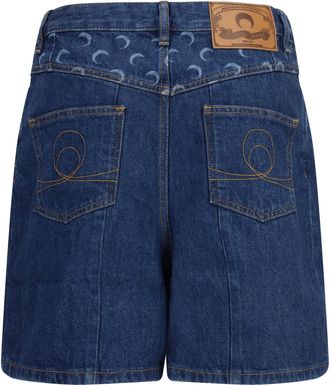Marine Serre Womens High-Waisted Denim Shorts Midnight Blue Cotton Bermuda