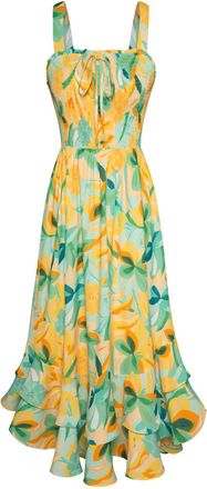 Grace Karin Womens Elegant Summer Maxi Floral Dresses Smocked A Line Strappy Dress Dual Layer Light Blue-Green XL