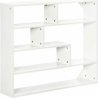 HOMCOM Homcom Estanter&iacute;a De Pared De 4 Niveles Balda Flotante Con 7 Compartimientos Abiertos Para Sal&oacute;n Dormitorio Oficina Estilo Moderno 94x19,5x80cm Blanco