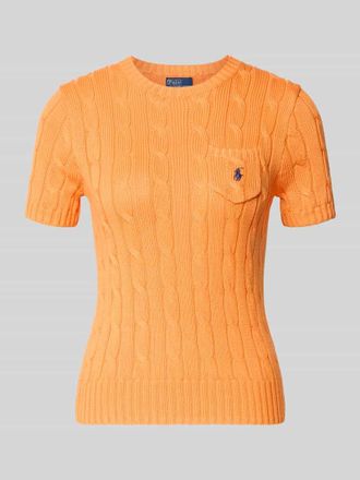 Polo Ralph Lauren Slim Fit Kurzarmpullover mit Label-Stitching in Orange, Gr&ouml;&szlig;e XS
