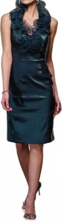 Mon Cheri Ruffled Neckline Sheath Dress In Dark Teal