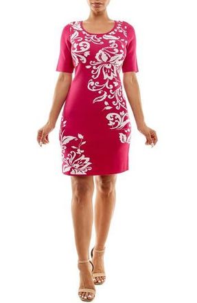 Nina Leonard Jacquard Sweater Dress in Dragon Fruit/Ivory at Nordstrom Rack, Size X-Large