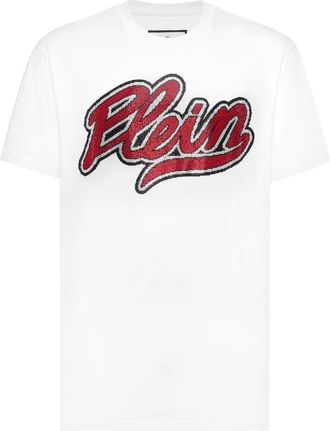 Philipp Plein Ronde Hals T-Shirt Strass Signature - Heren - T-shirts - Wit - 2XL - Katoen - Tops