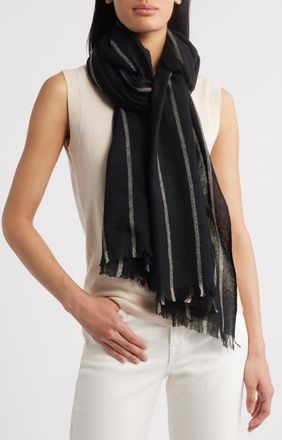 Nordstrom Stripe Cashmere Scarf in Black- Oatmeal Combo at Nordstrom