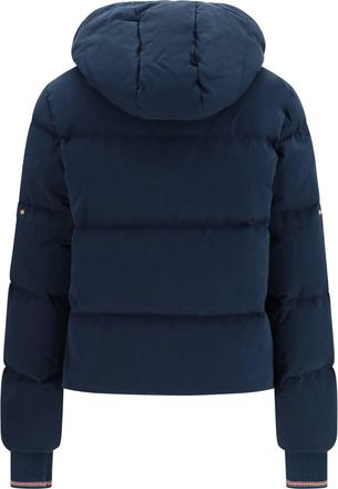 Thom Browne Womens Waxed Technical Puffer Jacket With Hood Dark Blue Cotton; Polyester; Fabric Down Coat