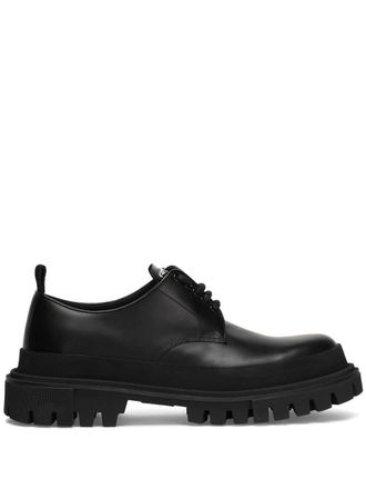 Dolce & Gabbana logo-plaque detail Derby shoes - men - Calf Leather/Goat Skin/Rayon/Rubber/Lambskin/Lambskin - 41.5 - Black