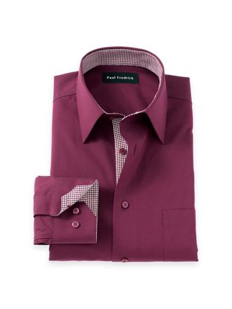 Paul Fredrick Comfort Stretch Non-iron Solid Dress Shirt With Contrast Trim