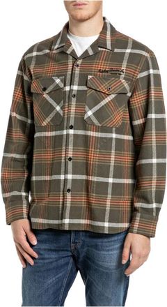 Replay Flanellen Overshirt - Heren - Casual Overhemden - Groen - L - Katoen - Overhemden