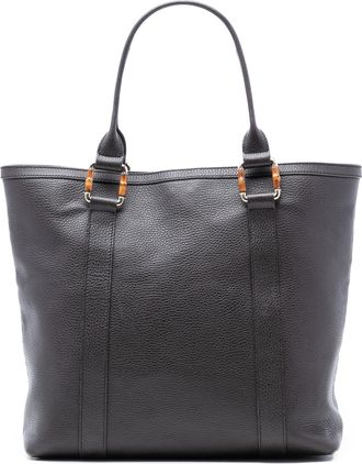 Gucci Pre-owned Womens Grained Calfskin Bamboo Shopper Tote - Dark Grey Leather - One Size