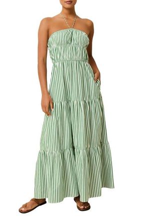 Solid & Striped The Jodie Stripe Halter Neck Maxi Sundress in Tennis Green at Nordstrom, Size Small