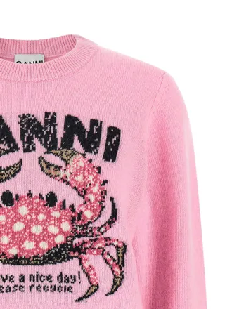 Ganni Intarsia Crab-Knit Sweater - Pink