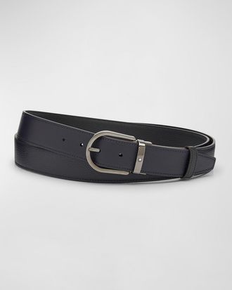Montblanc Men & apos;s Horseshoe-Buckle Reversible Grained Leather Belt