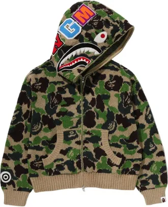 A Bathing Ape Camo Towel Jacquard Shark Full Zip Hoodie Green 1M30-215-304-GRN