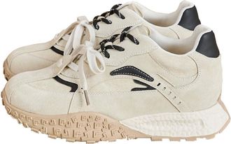 Generic Women Leather Double lace Shoes are Casual Versatile Thick Soled Breathable Non Slip Comfortable Sports Shoes (Beige,3.5)