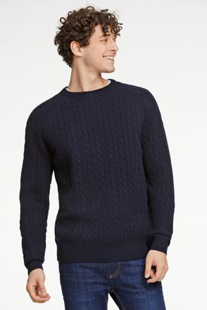 Lindbergh Strickpullover LINDBERGH, Herren, Gr. L, blau (navy), Strick, Obermaterial: 80% Wolle, 20% Polyamid, unifarben, relaxed fit h&uuml;ftbedeckend, Rundhals, S