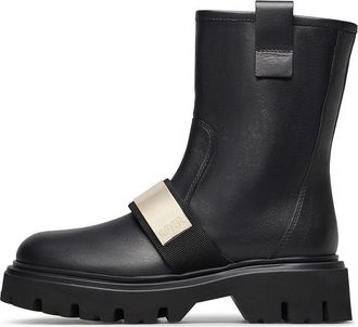 Loriblu Logo plaque kalfsleren combat boots - Dames - Enkellaarsjes - Zwart - 37 EU - Leer - Schoenen