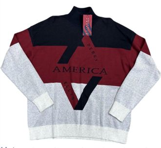 Perry Ellis Mens Antique Sweater In Grey/red/navy