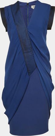 Sportmax Blue Gabardine And Satin Draped Style Sheath Dress