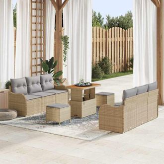 vidaXL Conjunto De Sof&aacute; De Jard&iacute;n 9 Pcs Beige Rat&aacute;n Sint&eacute;tico Vidaxl