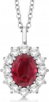 Allurez Oval Lab Ruby & Lab Diamond Pendant Necklace 18k White Gold (3.60ctw)