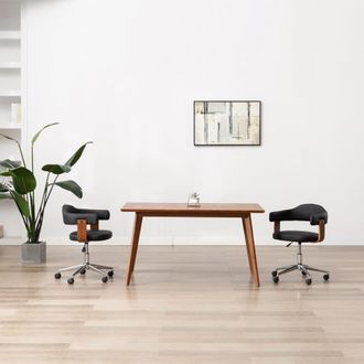 vidaXL Vidaxl - Silla De Comedor Giratoria Madera Curvada Cuero Sint&eacute;tico Negro