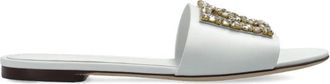 Dolce & Gabbana Leren slippers met glinsterende versieringen - Dames - Sandalen - Wit - 39 EU - Schoenen